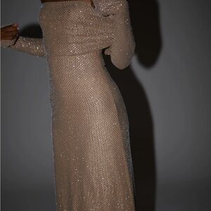Meshki US Shoulder Diamante Maxi dress Nude